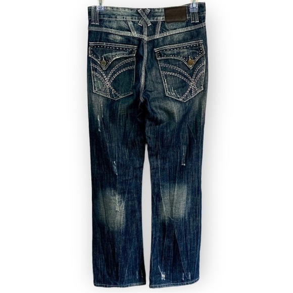 Carbon Black Men Distressed Relaxed Straight Leg Jeans 29x32 Denim - Picture 3 of 16